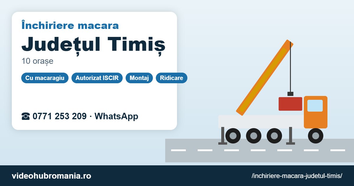 Închiriere macara Județul Timiș – 0771 253 209